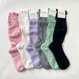 韩国东大门K’SOX膝下小腿袜女堆堆袜薄款纯色拼接棉春夏小众