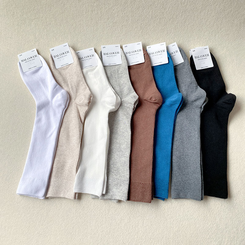 BAL韩国进口中长筒袜纯色简约百搭堆堆袜春秋款东大门棉质袜子女