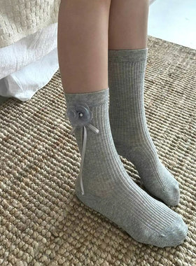 代购韩国东大门MARCA花朵蝴蝶结饰品袜夏薄款微透甜美立体中筒袜