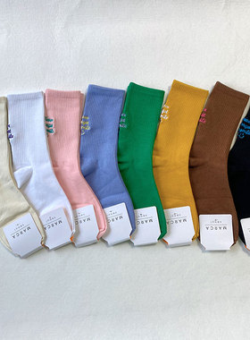 韩国东大门MARCA袜子女中筒袜刺绣字母薄款网红爆款女袜春秋