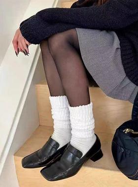 MARCA韩国进口中筒袜女双层袜腰堆堆袜超软时尚风纯色棉袜子春秋