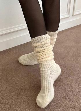 MARCA韩国东大门代购羊毛小腿袜混纺纯色堆堆袜柔软百搭秋冬新款