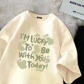 女童纯棉短袖 体恤2024春夏新款 洋气绿色字母印花T恤宽松休闲上衣