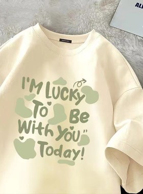 女童纯棉短袖体恤2024春夏新款洋气绿色字母印花T恤宽松休闲上衣