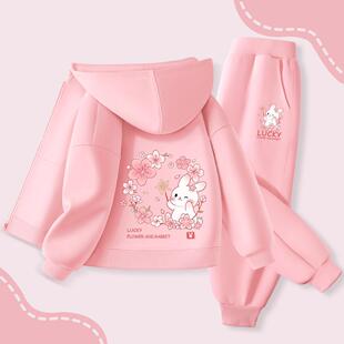 女童拉链卫衣套装春秋款2024秋季新款中大童外套宽松百搭儿童长裤