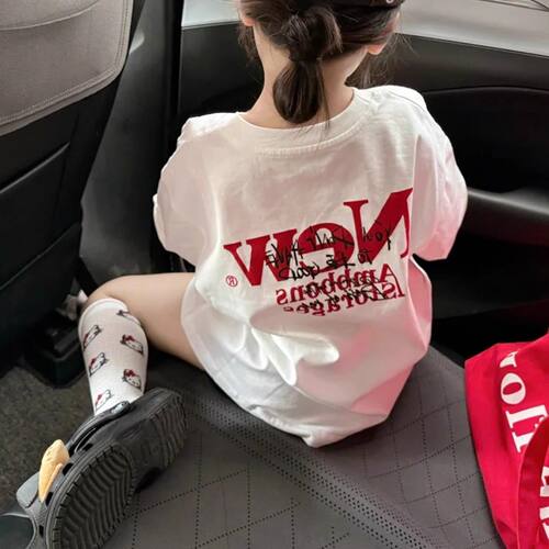 女童T恤童装短袖字母印花纯棉