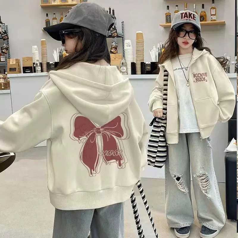 女童春秋开衫拉链卫衣童装中大童2026新款学院风秋冬加绒连帽外套