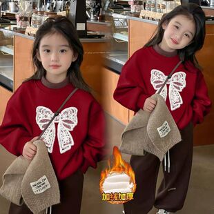 女童加绒卫衣秋冬装2025新款洋气儿童一体绒衣服童装大童加厚上衣