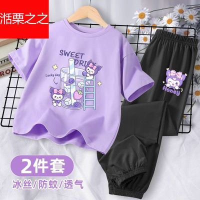 女童套装2024新款夏季纯棉儿童短袖夏装女孩洋气运动衣服包包童装