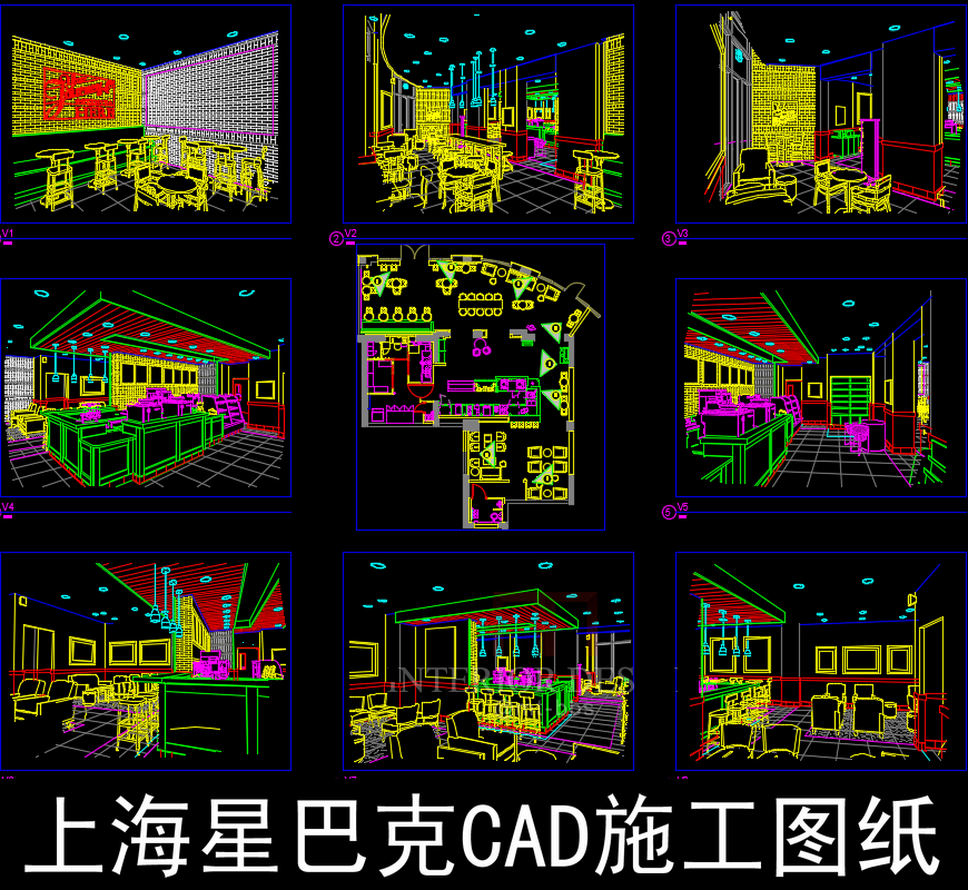 c130咖啡馆cad施工图纸咖啡厅餐饮室内设计资料透视效果图上海