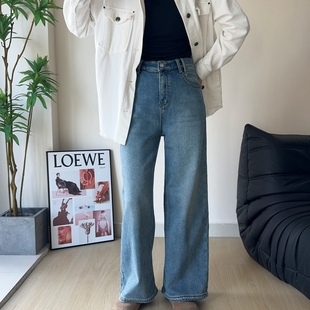 木木崧大码加绒阔腿牛仔裤女冬季长裤高腰弹力胖mm植绒直筒拖地裤