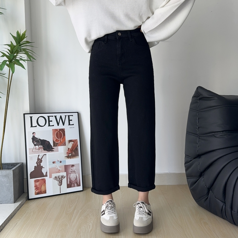 大码九分男友裤2025春高弹牛仔裤