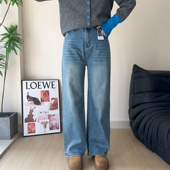 窄版 高腰弹力胖mm直筒牛仔裤 阔腿拖地裤 长裤 女2026春季 木木崧大码