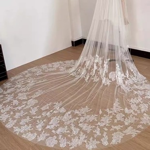 新娘主婚纱长款拖地头纱法国蕾丝高端复古大教堂婚礼梦幻森系头纱