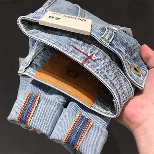 斜插裤兜夏季九分牛仔裤男浅蓝色高端潮流弹力修身小直筒长裤薄款