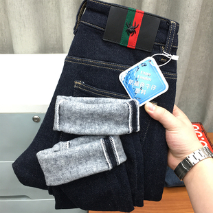 暖烘烘加绒牛仔裤男秋冬款抓绒欧货潮流弹力修身小脚休闲薄绒长裤