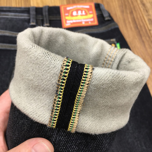 暖烘烘加绒牛仔裤男款薄绒保暖弹力修身小脚磨毛九分裤冬季加厚款