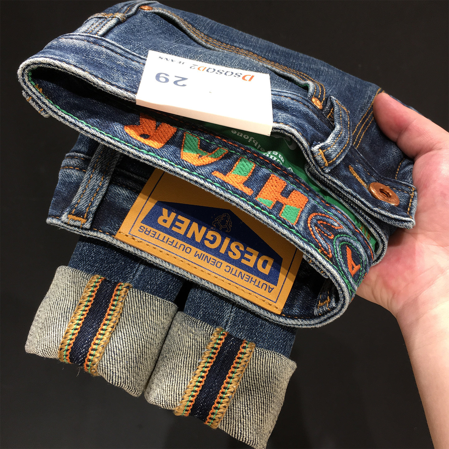 印花九分牛仔裤春秋款高端潮流蓝色弹力修身小直筒长裤男夏薄款