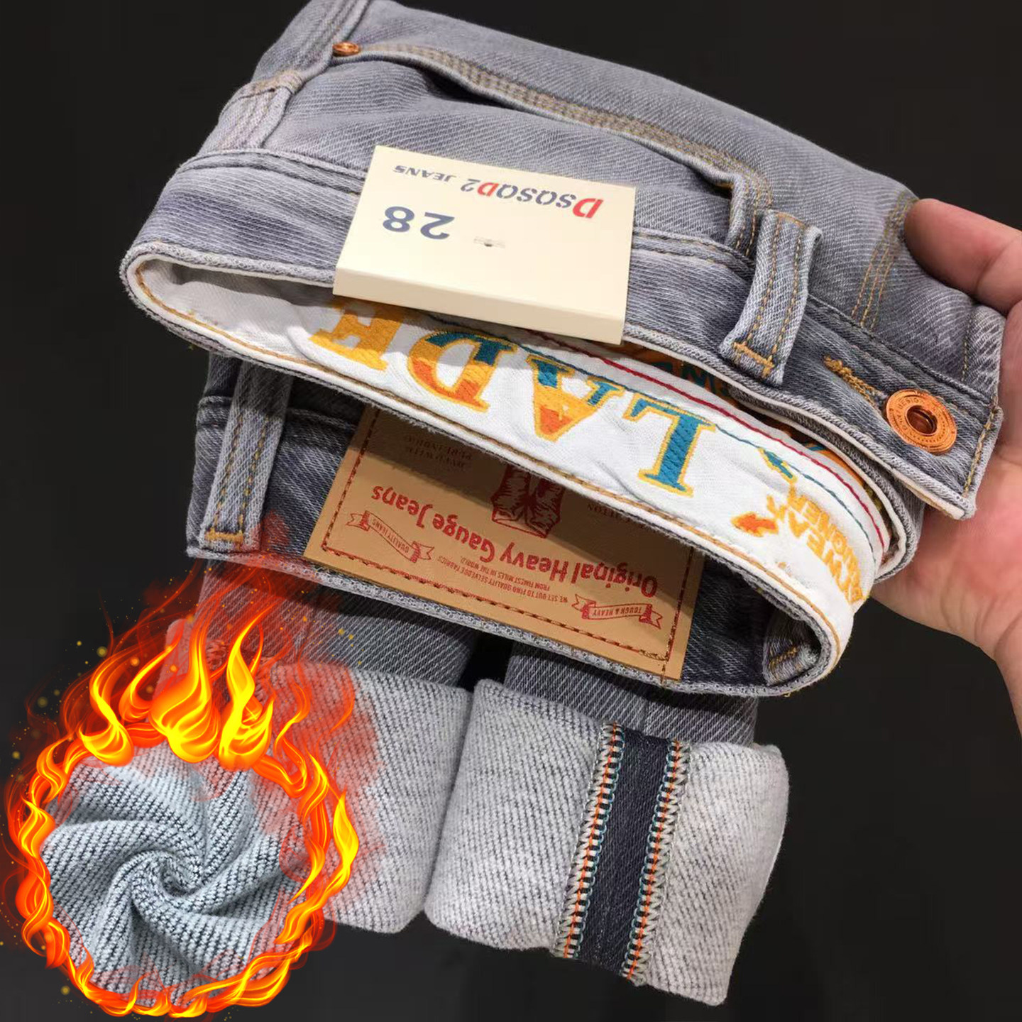 保暖加绒牛仔裤款烟灰色高端抓绒修身小直筒磨毛九分裤冬季加厚款,男装,牛仔裤,淘宝优惠券,粉丝福利购,淘宝优惠卷