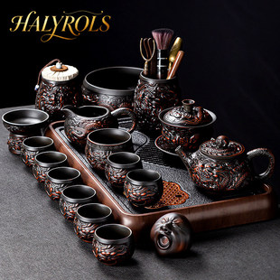 海丽珞思轻奢紫陶龙纹功夫茶具套装办公室家用整套泡茶壶盖碗礼盒