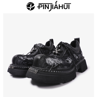 大头鞋 PJH 暗黑风做旧牛仔厚底鞋 男女同款 亚文化Y2K增高松糕鞋