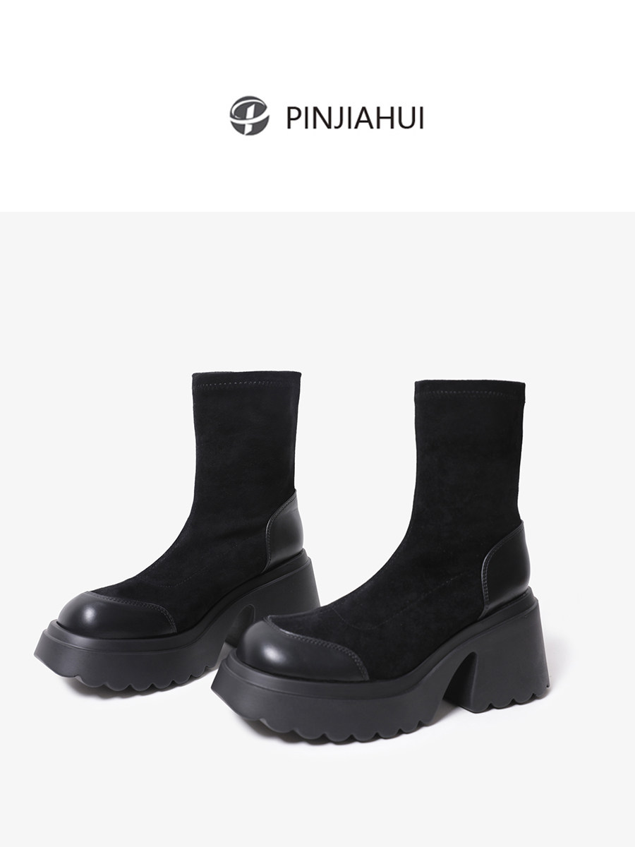 PINJIAHUI SLIM STRETCH BOOTIES WOMENS FLATFORM LIGHT PLATFORM BOOTS SMALL HEIGHT 8.5CM BOOTS