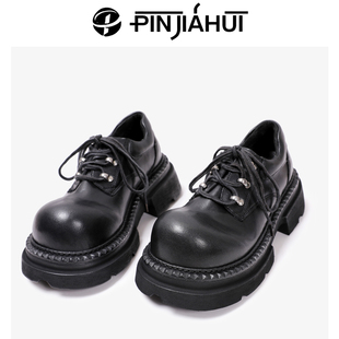 暗黑日系大头鞋 PJH 圆头厚底小皮鞋 真皮德比鞋 女 原创设计男女同款
