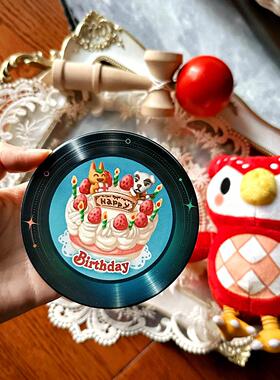 动森你的生日CD唱片杯垫-KK礼物圆形陶瓷软木防滑NS森友会周边