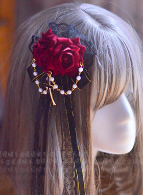 lolita优雅玫瑰花哥特发夹