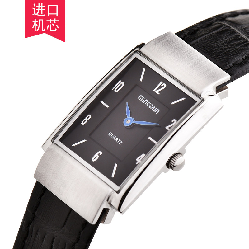 正品名盾手表 女士长方形皮带防水石英表 超薄时尚休闲复古女表
