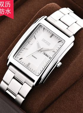 正品HOHE手表 男士长方形夜光防水石英表 日本进口双历机芯 男表