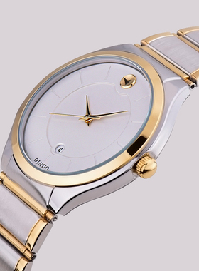 谛诺手表 新款钢带超薄复古日历腕表防水简约石英表 商务休闲男表