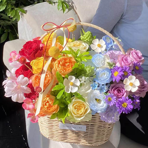 玫瑰向日葵手提花篮花束鲜花速递同城北京上海广州深圳花店配送