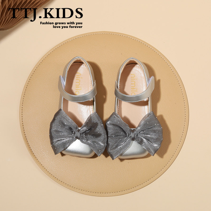 气质女童皮鞋水钻蝴蝶结公主鞋2-5岁7儿童宝宝方头单鞋女孩礼服鞋