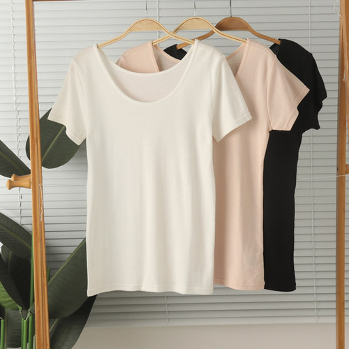 女纯棉薄款圆领短袖家居服上衣夏