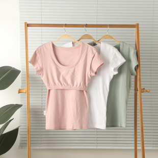 家居服睡衣上衣夏透气大码 特价 外贸女纯棉圆领带内衬短袖