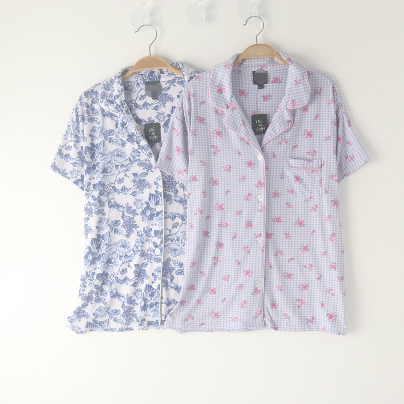 대외 무역 여성 우유 실크 얇은 모달 코튼 반팔 가디건 홈웨어 싱글 탑 잠옷 여름 소프트