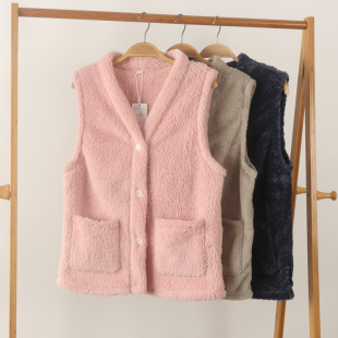 外贸女士珊瑚绒长毛绒护颈无袖 家居马甲坎肩背心内搭保暖秋冬