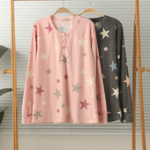 外贸女薄绒宝宝绒超柔抓绒圆领长袖 家居服睡衣上衣保暖秋冬