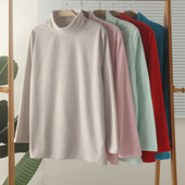 外贸女士摇粒绒小高领护颈长袖 家居服薄绒抓绒睡衣上衣保暖秋冬