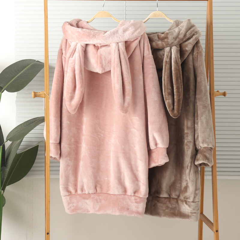 女加厚珊瑚绒可爱长袖家居服睡裙