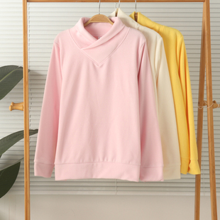 外贸女士摇粒绒薄绒抓绒立领护颈长袖 家居服睡衣上衣保暖秋冬大码