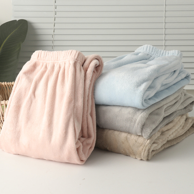 女珊瑚绒带带口袋家居睡裤冬