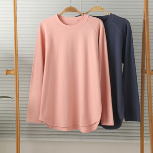 外贸女加厚弹力纯棉圆领长袖 宽松 家居服睡衣上衣春秋大码