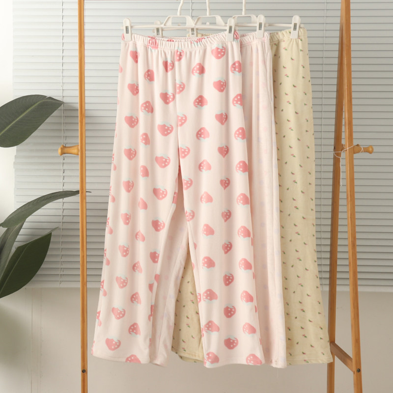 外贸女士宝宝绒超柔薄绒高腰带口袋家居裤睡裤裤子长裤保暖秋冬