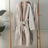 睡袍睡裙家居服保暖冬大码 瑕疵特价 男女加厚羊羔绒珊瑚绒系带长袖