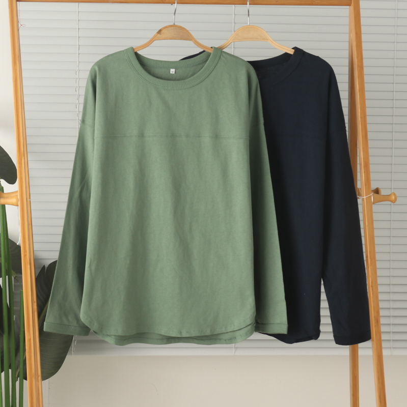 女纯棉毛圈长袖家居服上衣睡衣春