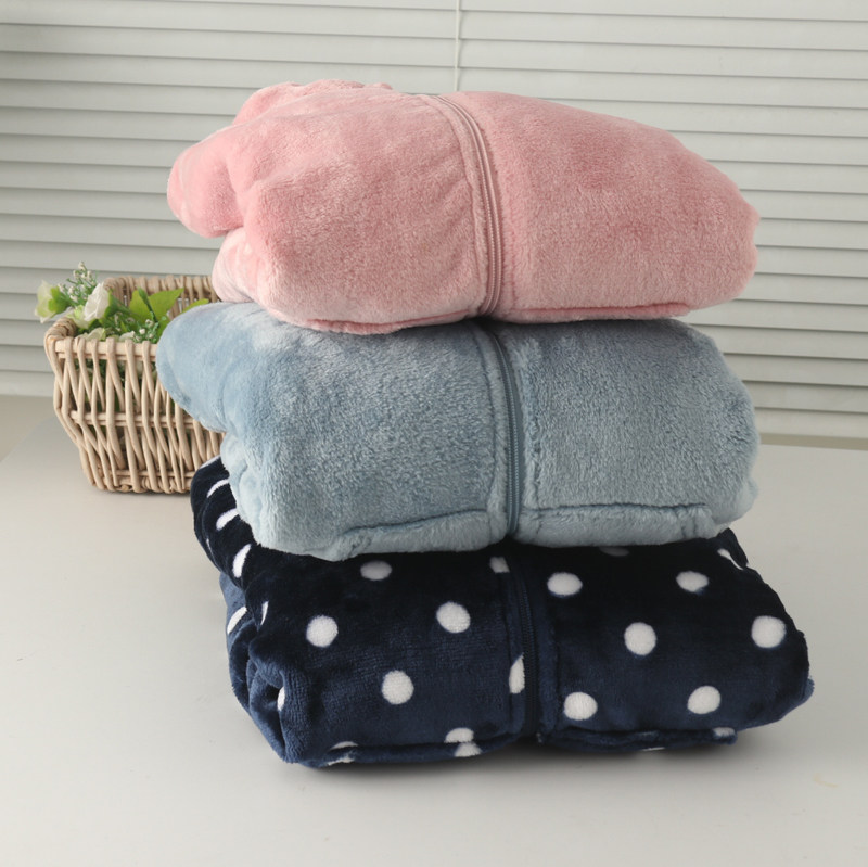 女加厚法兰绒珊瑚绒开身长袖家居服睡衣上衣拉链连帽外套保暖秋冬