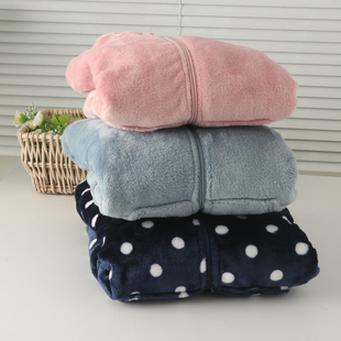 女加厚法兰绒珊瑚绒开身长袖家居服睡衣上衣拉链连帽外套保暖秋冬