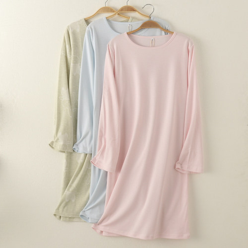 女纯棉长袖家居服睡裙春秋大码